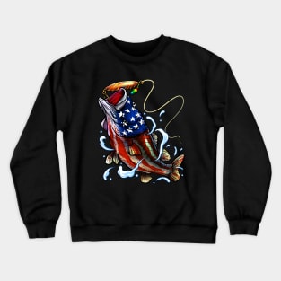 Bass Fishing - American Flag - Fourth Of July Crewneck Sweatshirt